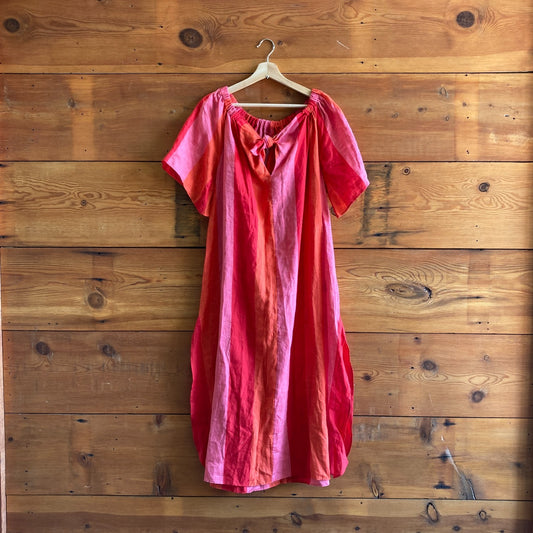 S - Mara Hoffman Swim Red Striped Off Shoulder Linen Kamala Dress NEW 0816TB