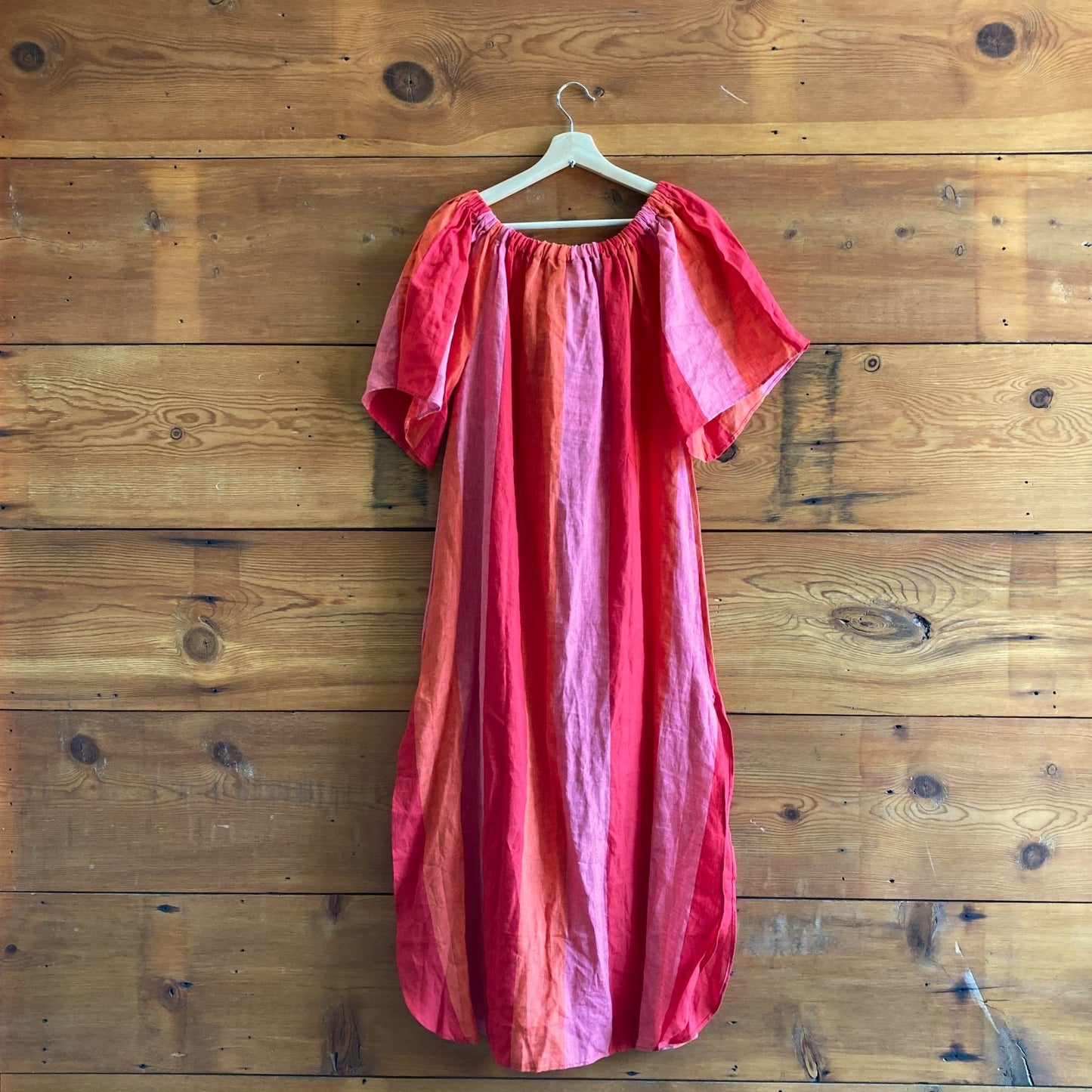 S - Mara Hoffman Swim Red Striped Off Shoulder Linen Kamala Dress NEW 0816TB