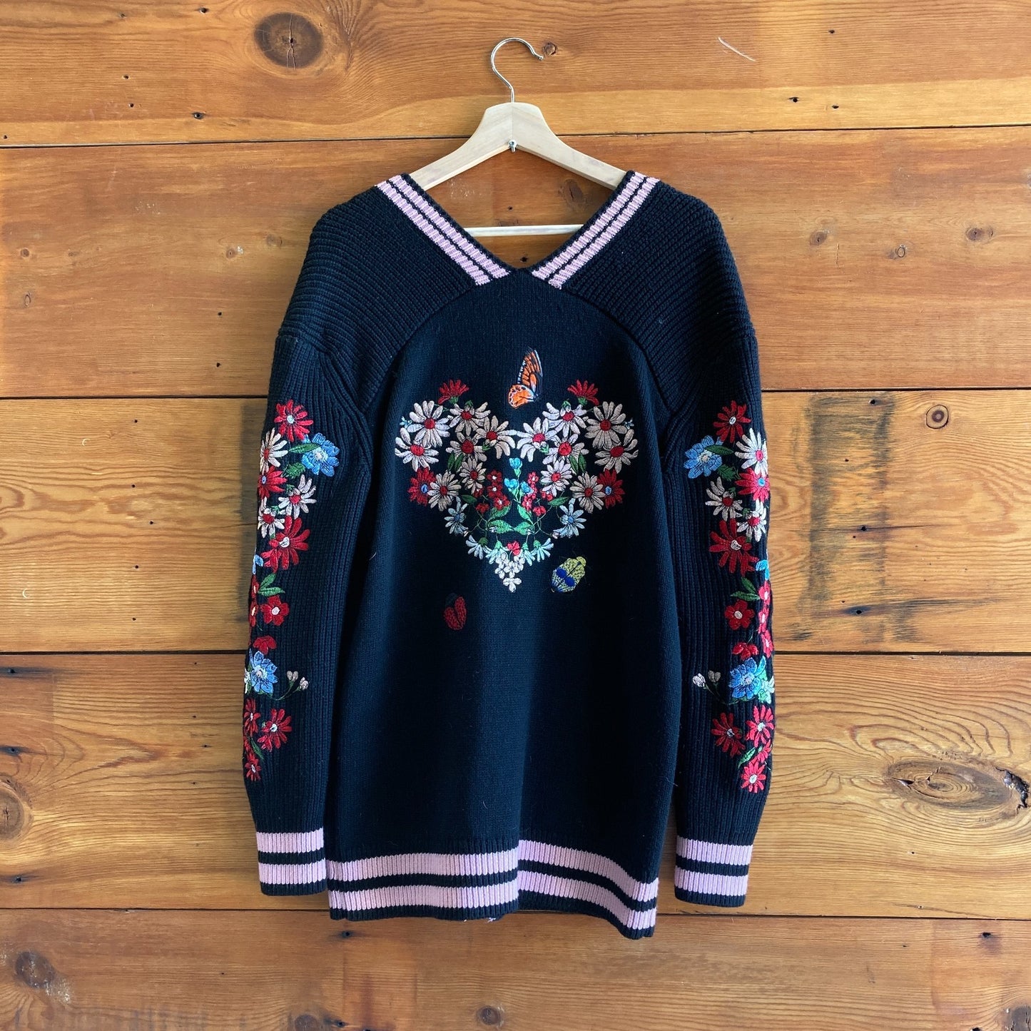 1 / S - Maje Black Floral Embroidered Button Front Cardigan Sweater 0224NW