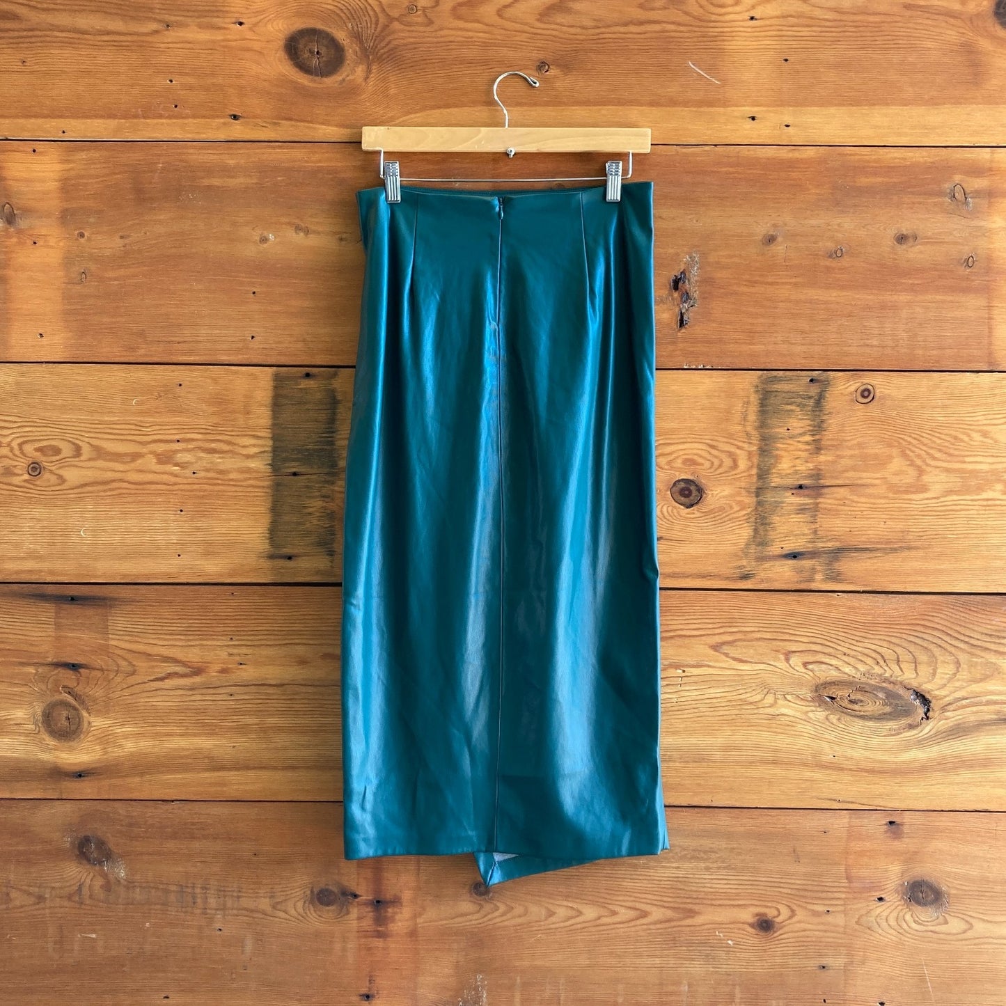 M - Jason Wu Green Vegan Leather NEW $188 Faux Wrap Midi Pencil Skirt 0224NW