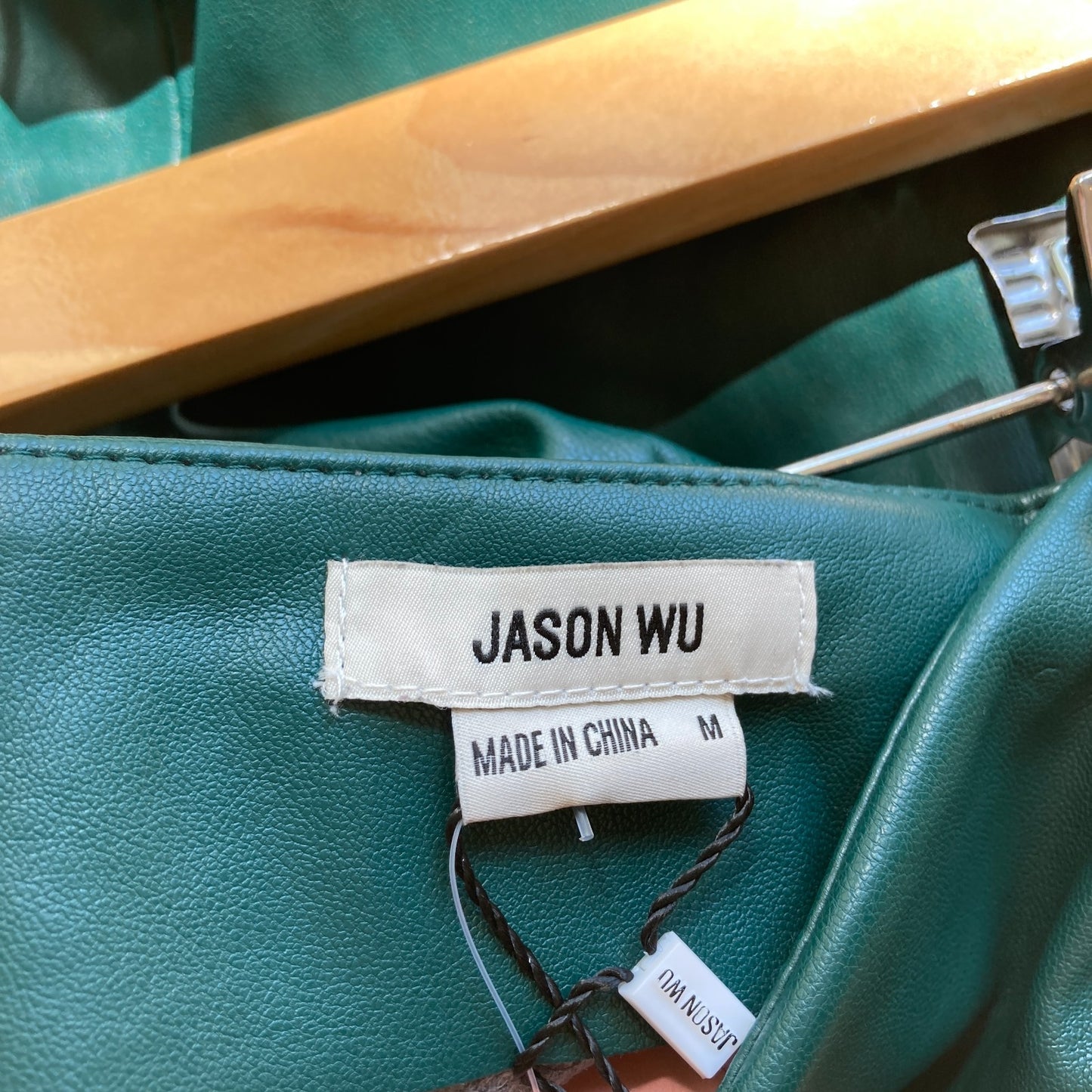 M - Jason Wu Green Vegan Leather NEW $188 Faux Wrap Midi Pencil Skirt 0224NW