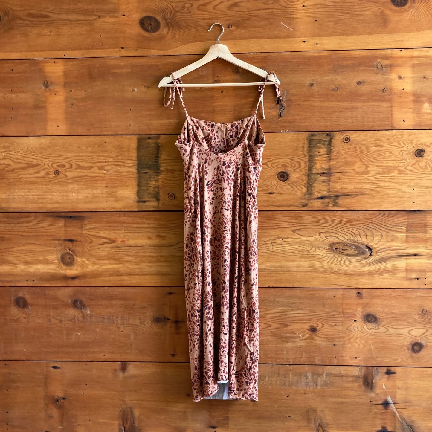 S - Free People Brown Printed Show Stopper Midi Side Slit Dress 0828SZ