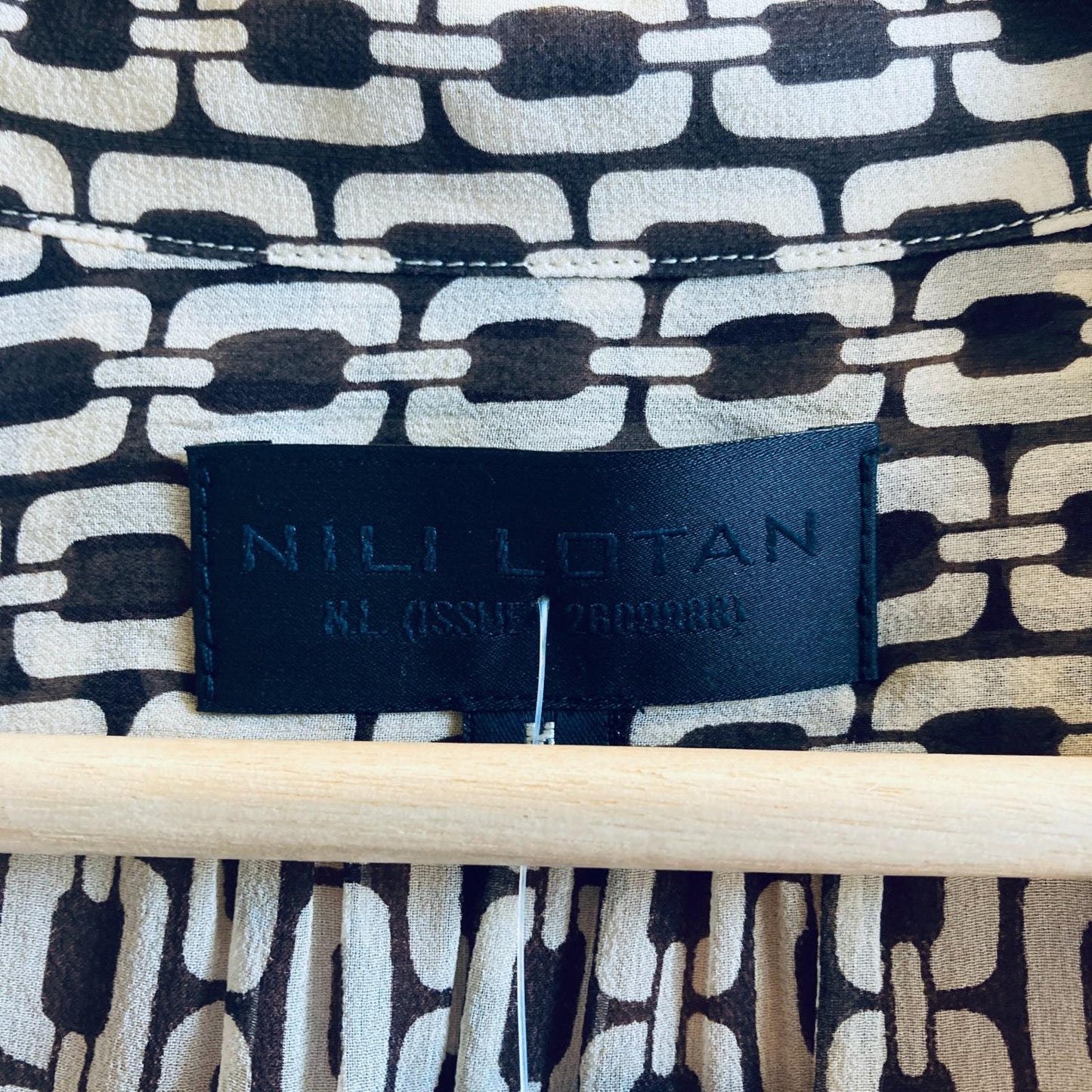 M - Nili Lotan Brown & Tan Chain Print Sheer Long Sleeve Blouse Top 4427SC