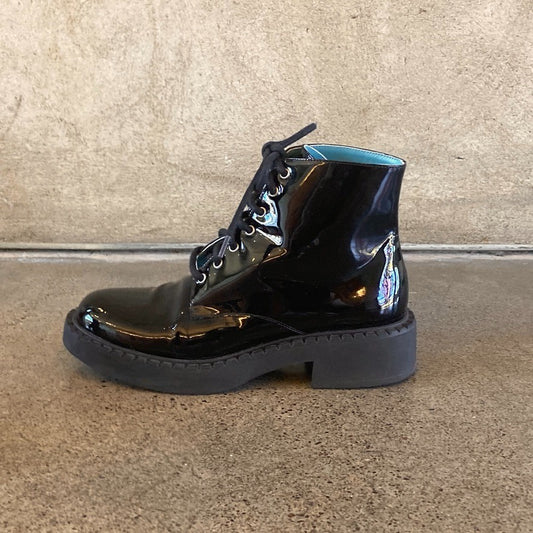 36 / 6 - Valentina Rangoni Black Patent Leather Lace Up Ankle Boots 0209SB
