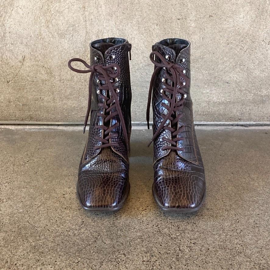 38 / 7.5 - E8 by Miista $222 Deep Brown Croc Embossed Emma Boots 0810RL