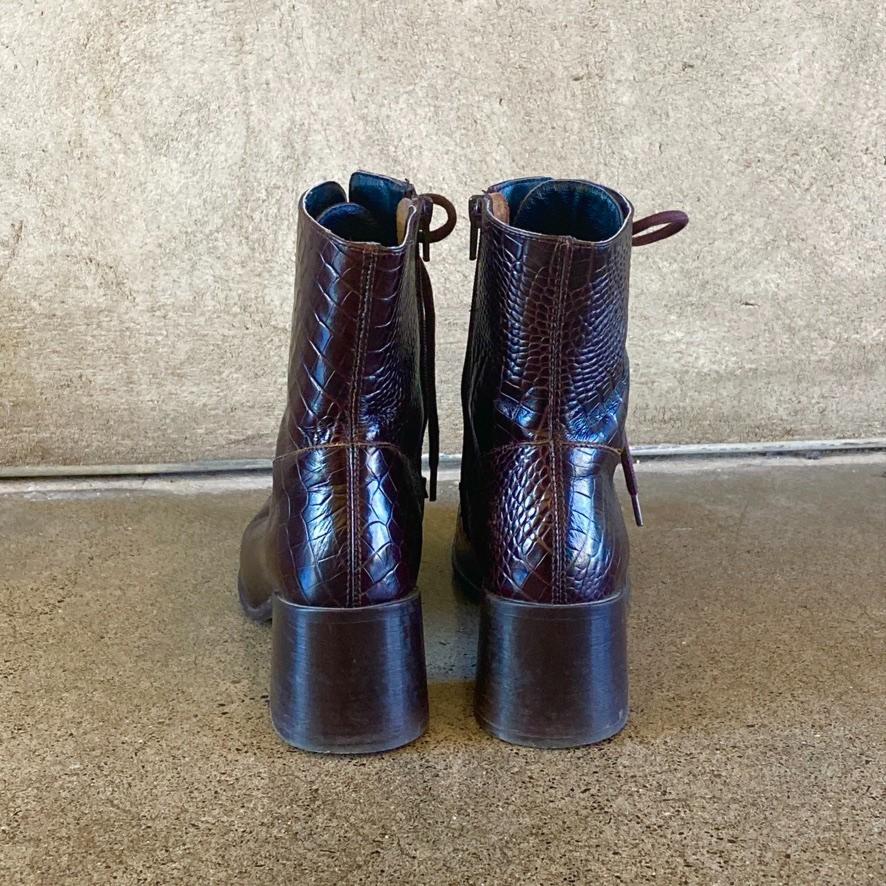 38 / 7.5 - E8 by Miista $222 Deep Brown Croc Embossed Emma Boots 0810RL