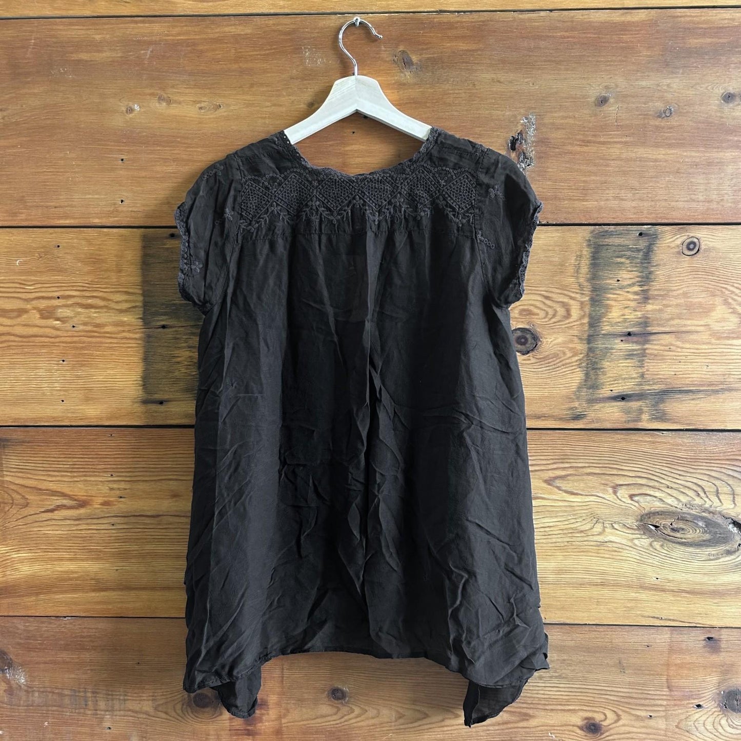 XS - Johnny Was Black Embroidered Eyelet Short Sleeve Shirt Blouse 0531DG