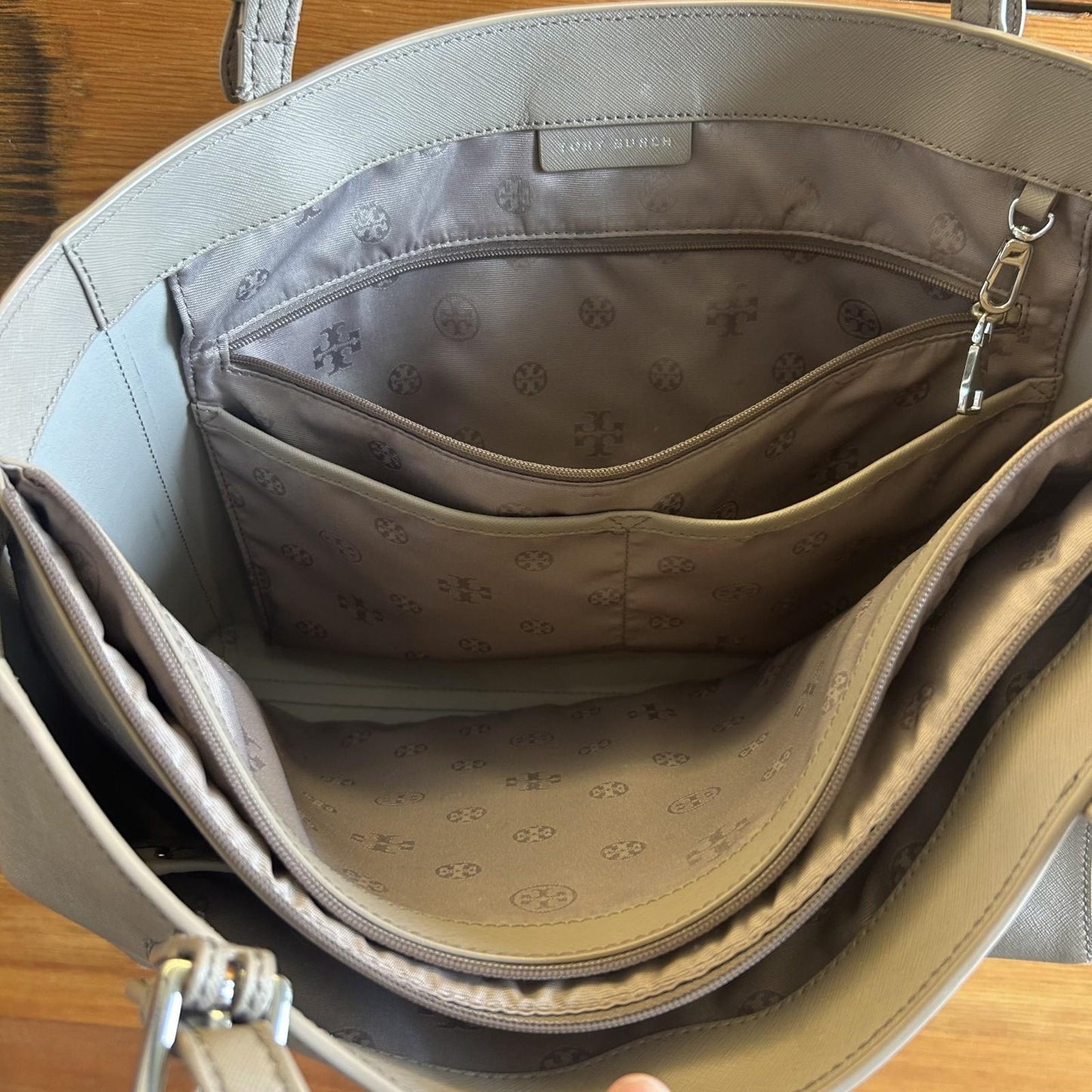 Tory Burch Grey Large Leather York Buckle Tote Shoulder Bag Purse 0131AG
