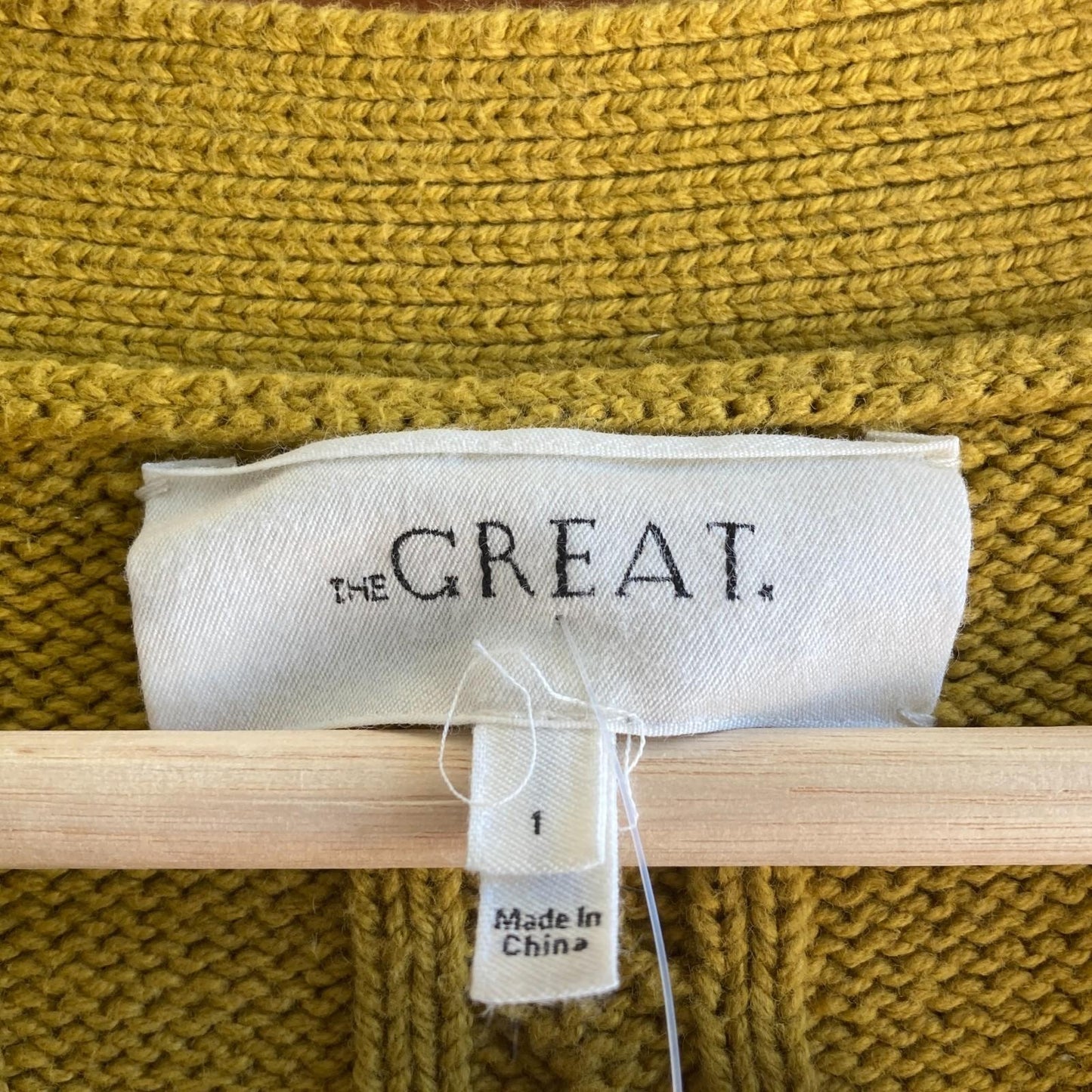 1 / S- The Great $395 Greenish Yellow Cotton Cableknit Button Up Cardigan 0721DK