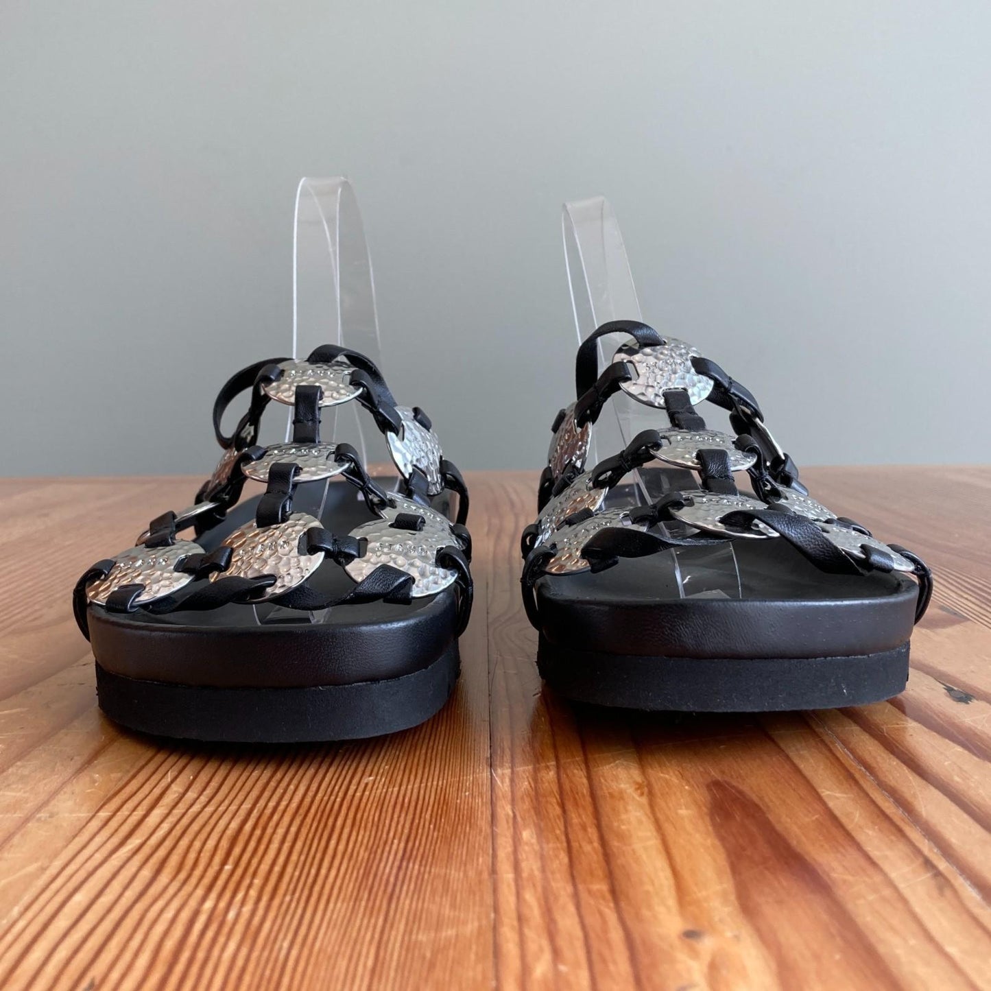 39.5 / 9.5 - STAUD Black Silver Hammered Metal Pucky Slide Sandals 0703TC