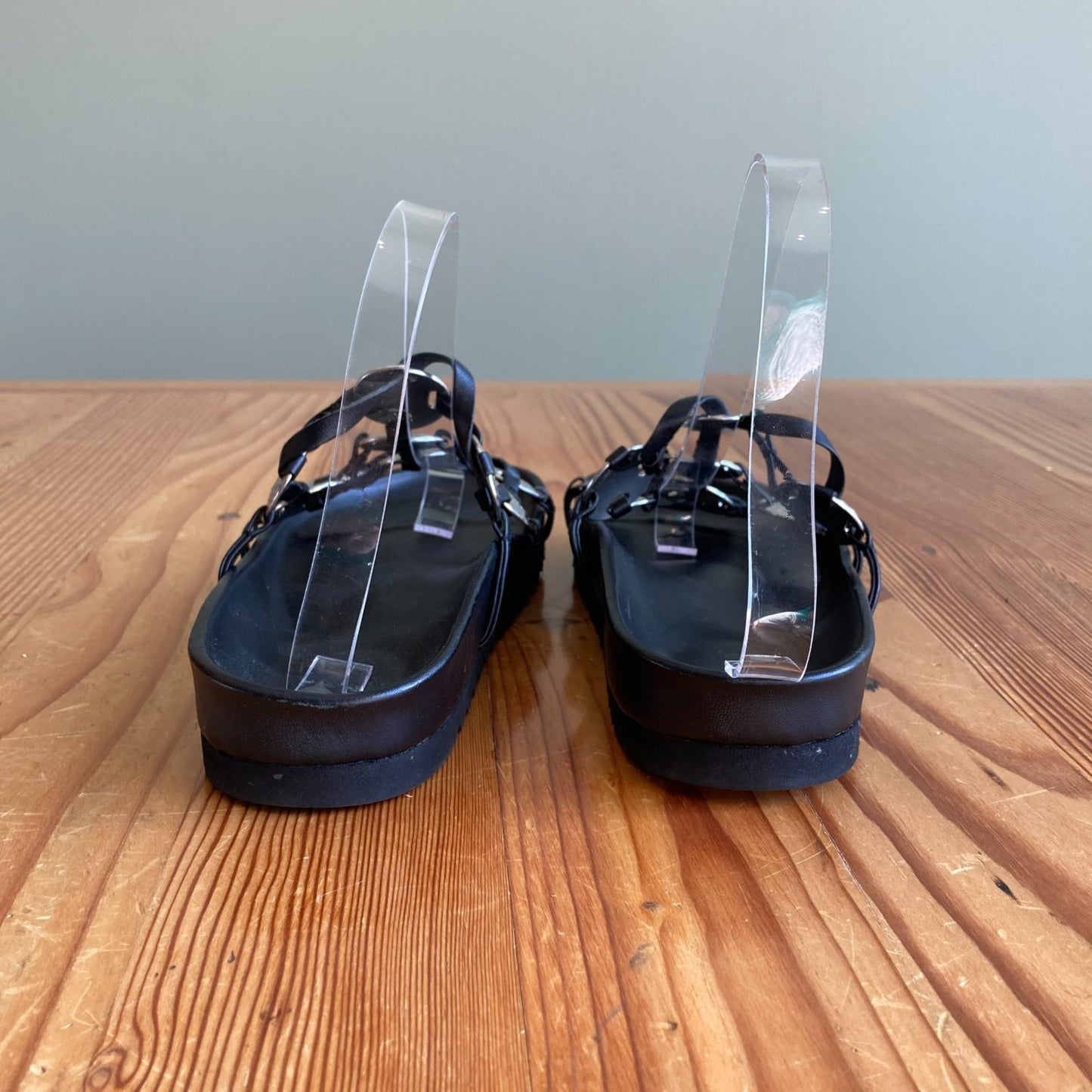 39.5 / 9.5 - STAUD Black Silver Hammered Metal Pucky Slide Sandals 0703TC