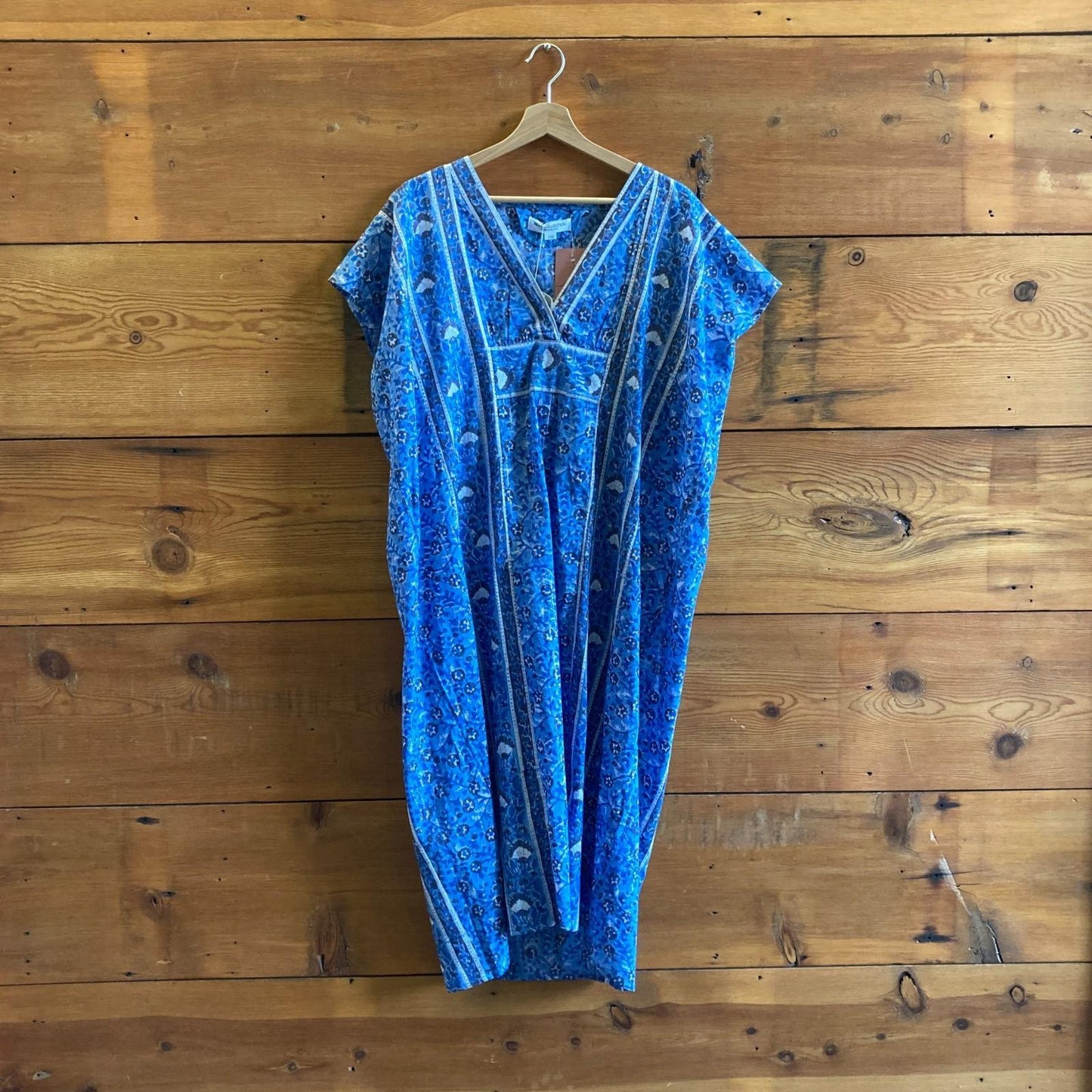 OS - India Collection Emerson Fry NEW Blue Gold Metallic Caftan Dress 0118AB