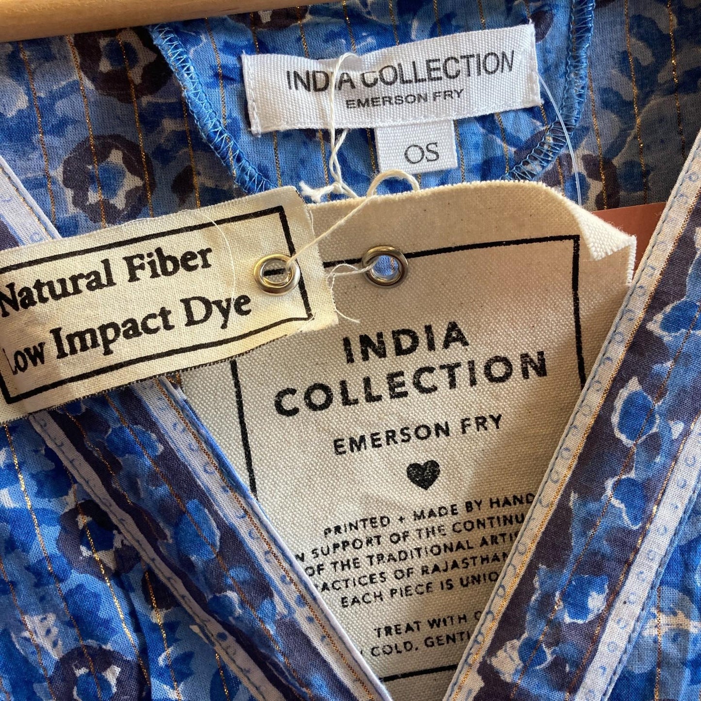 OS - India Collection Emerson Fry NEW Blue Gold Metallic Caftan Dress 0118AB