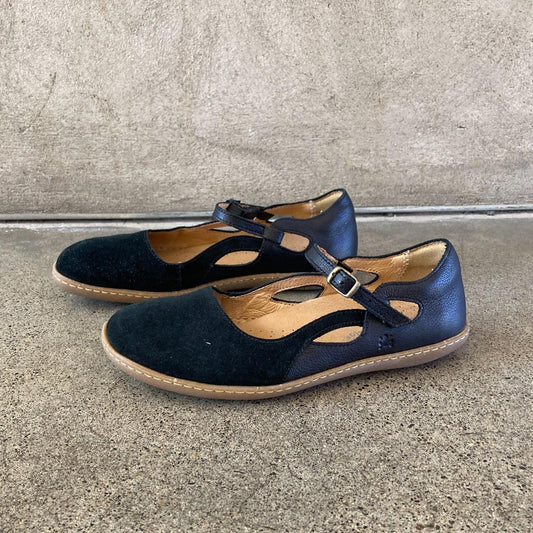 38 / 7.5 - El Naturalista Black Suede Leather Mary Jane Flats Shoes 0706MG