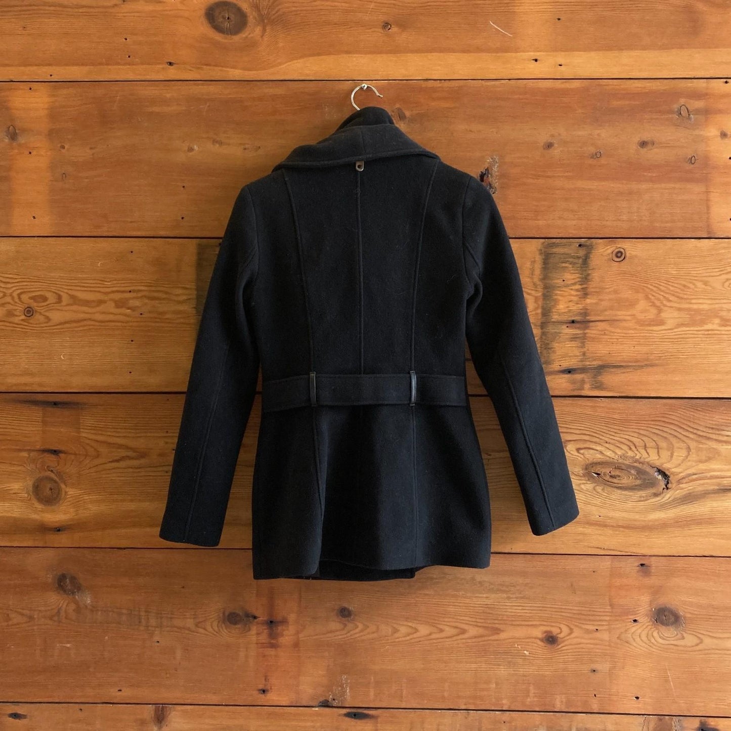 XS - Mackage Black Wool Fitted Double Breasted Womens Peacoat 1209TT