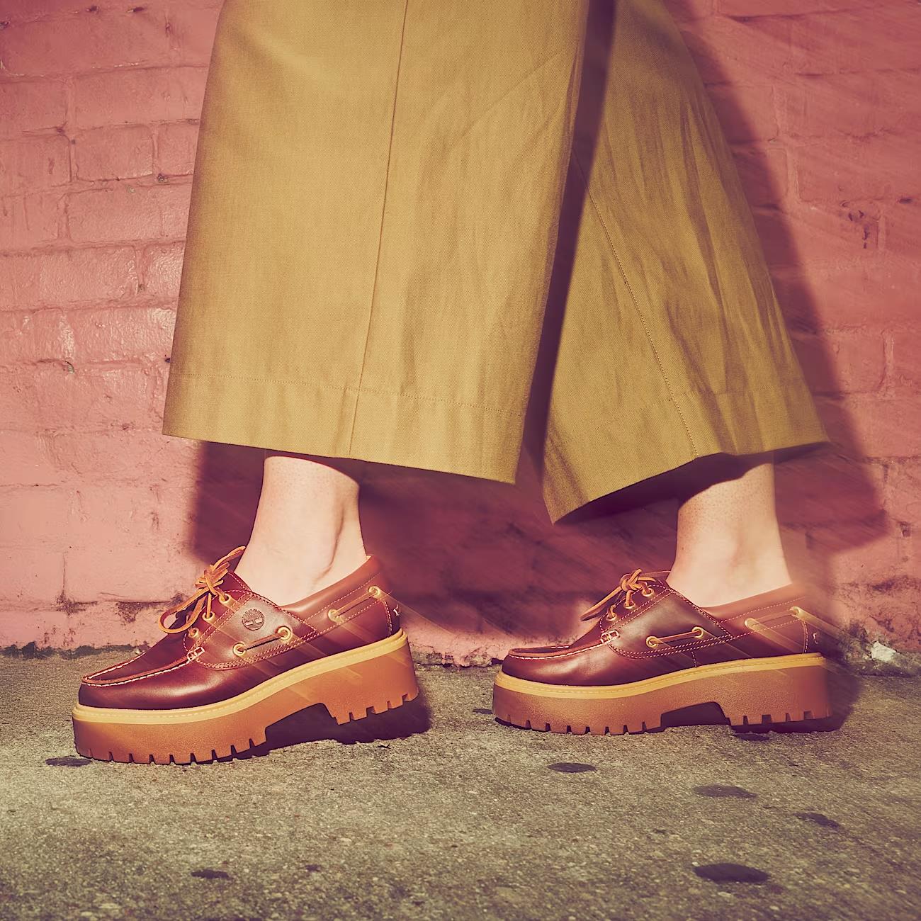 6 - Timberland $130 Brown Leather Platform Stone Street Boat Shoes NEW 0312IG
