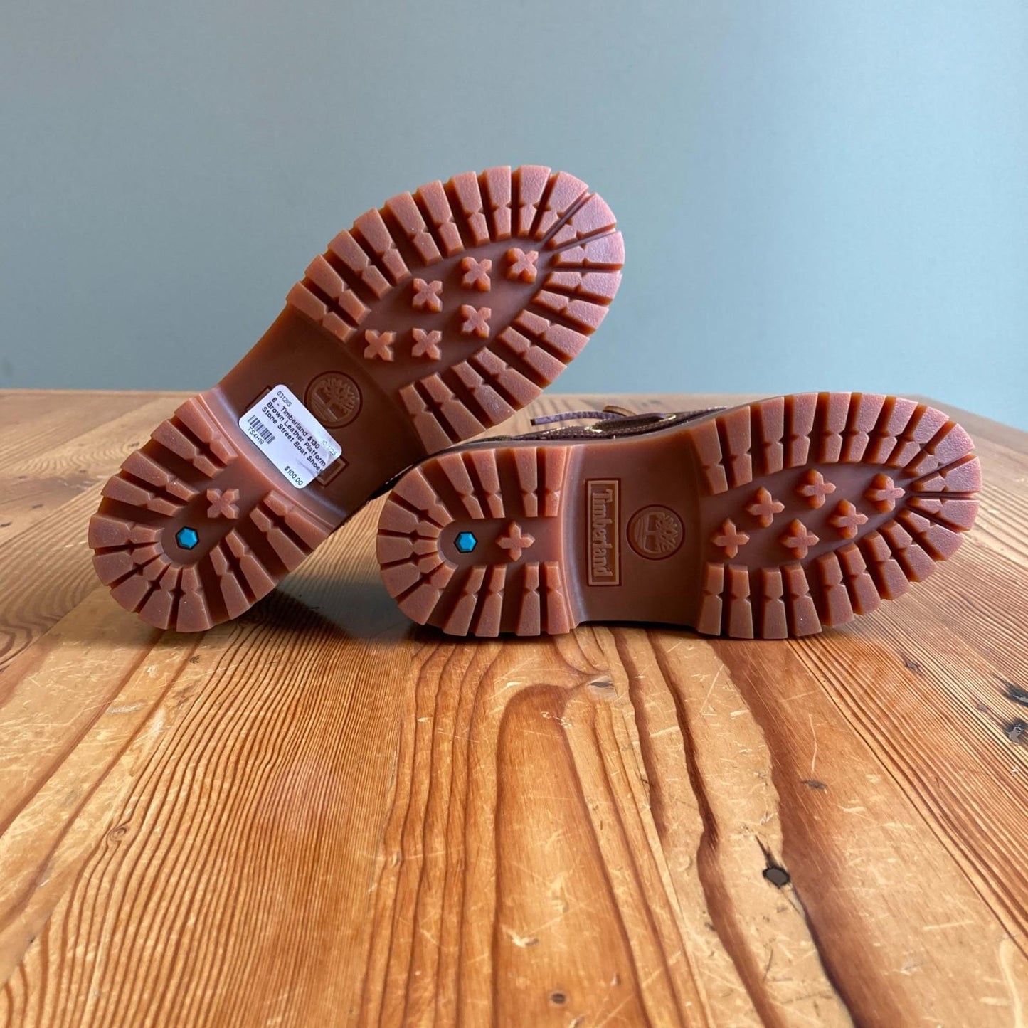 6 - Timberland $130 Brown Leather Platform Stone Street Boat Shoes NEW 0312IG