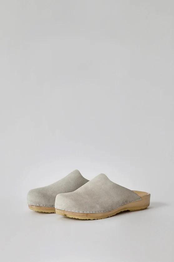 36 / 6 - No 6 Store Light Gray Suede Leather Platform Wooden Heel Clogs 0312IG