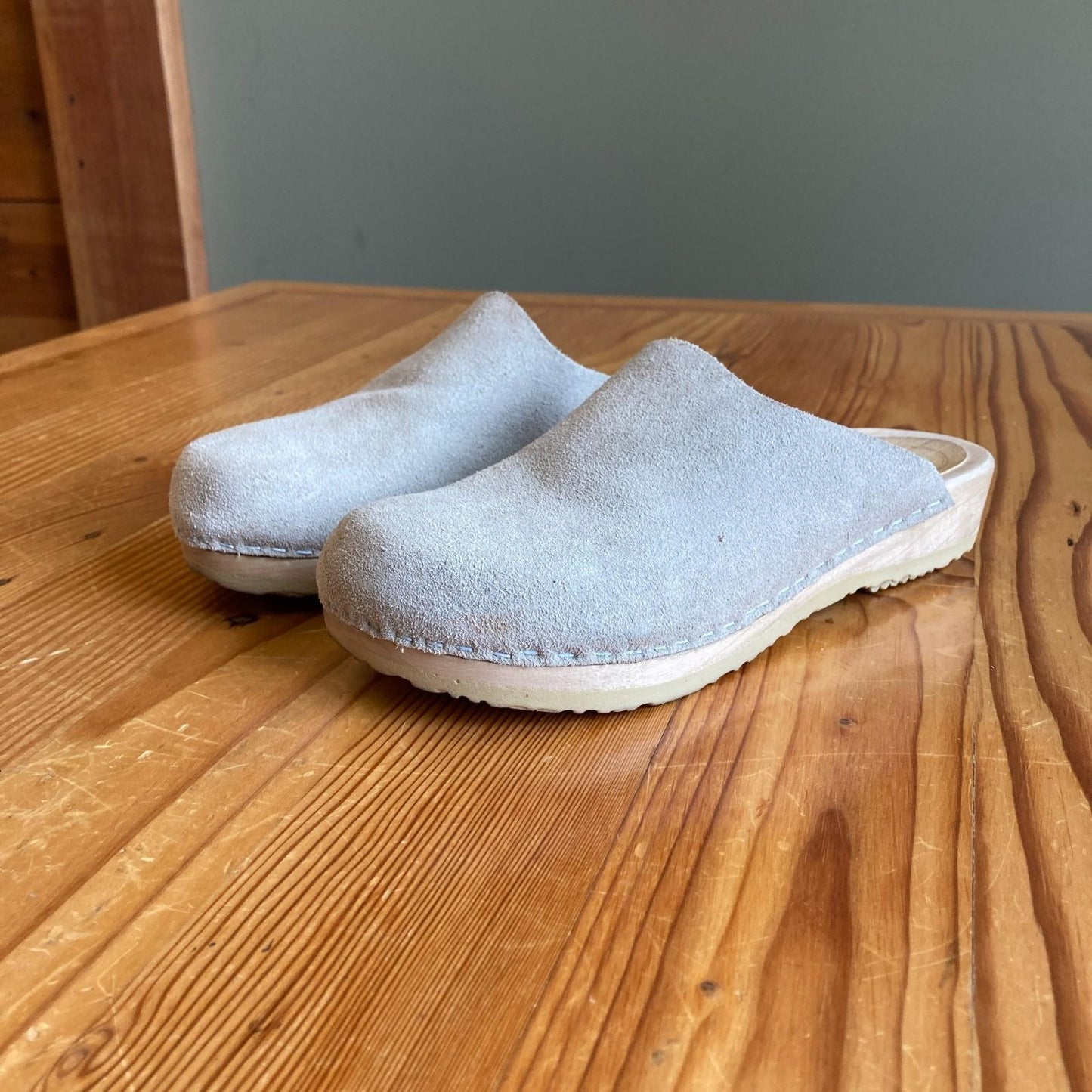36 / 6 - No 6 Store Light Gray Suede Leather Platform Wooden Heel Clogs 0312IG