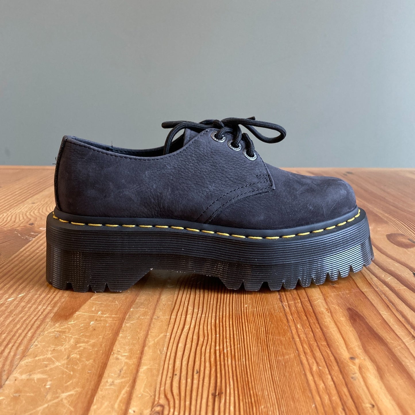 6 - Dr Martens Black Nubuck Leather Platform Chunky Sole 31446 Shoes 0312IG