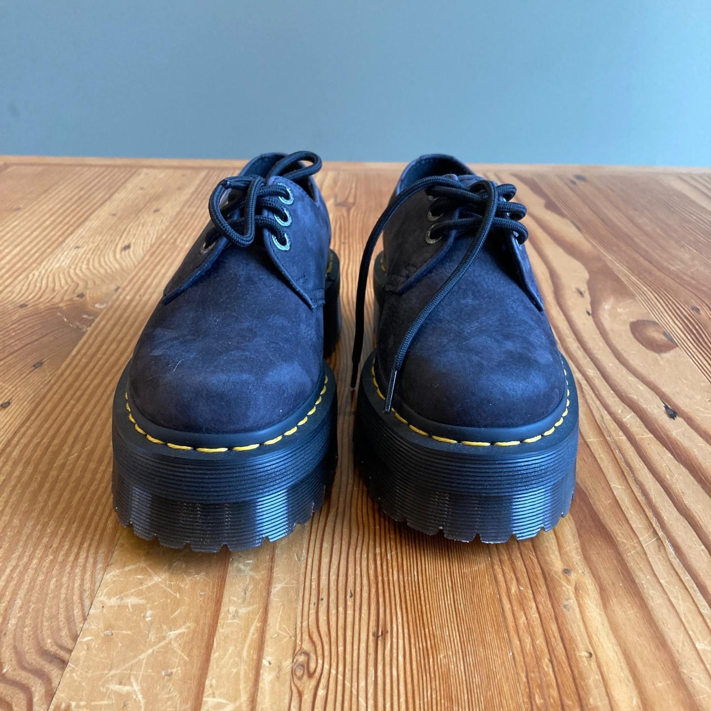 6 - Dr Martens Black Nubuck Leather Platform Chunky Sole 31446 Shoes 0312IG
