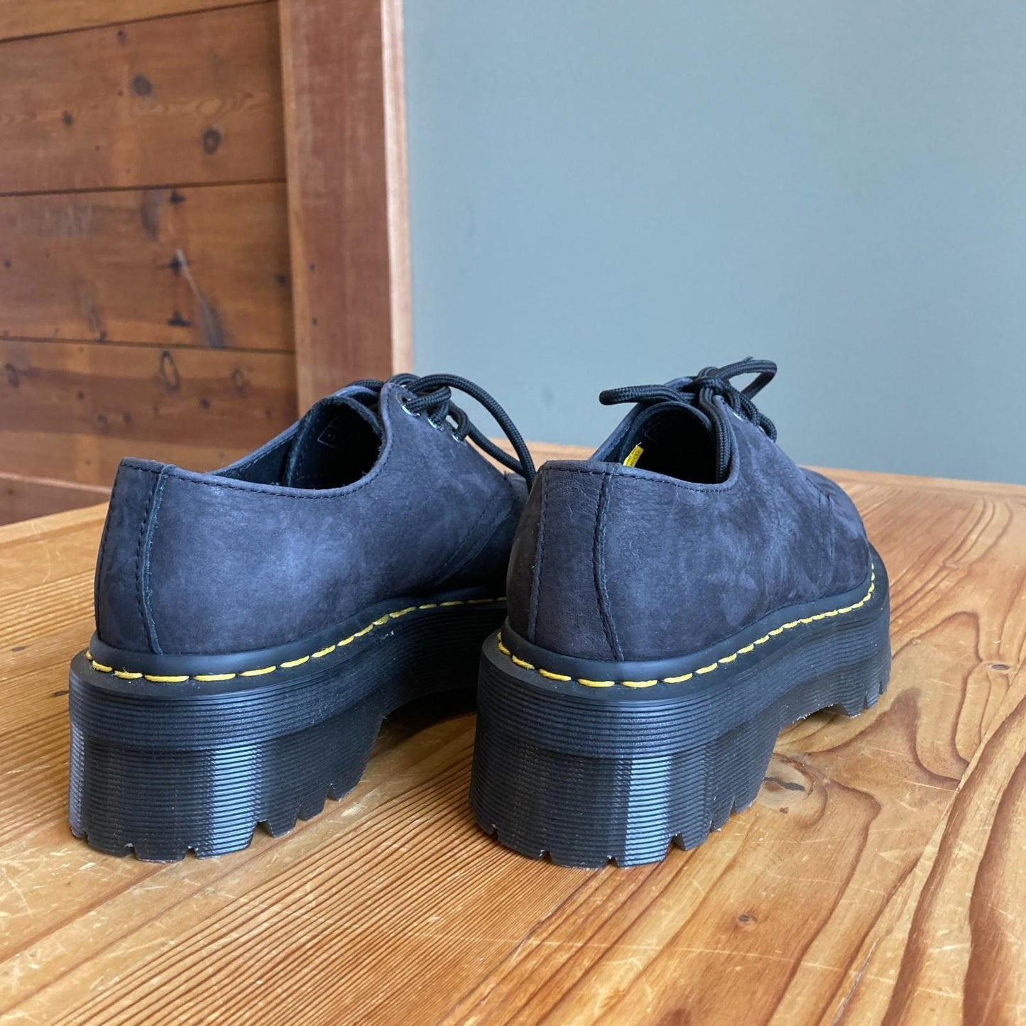 6 - Dr Martens Black Nubuck Leather Platform Chunky Sole 31446 Shoes 0312IG