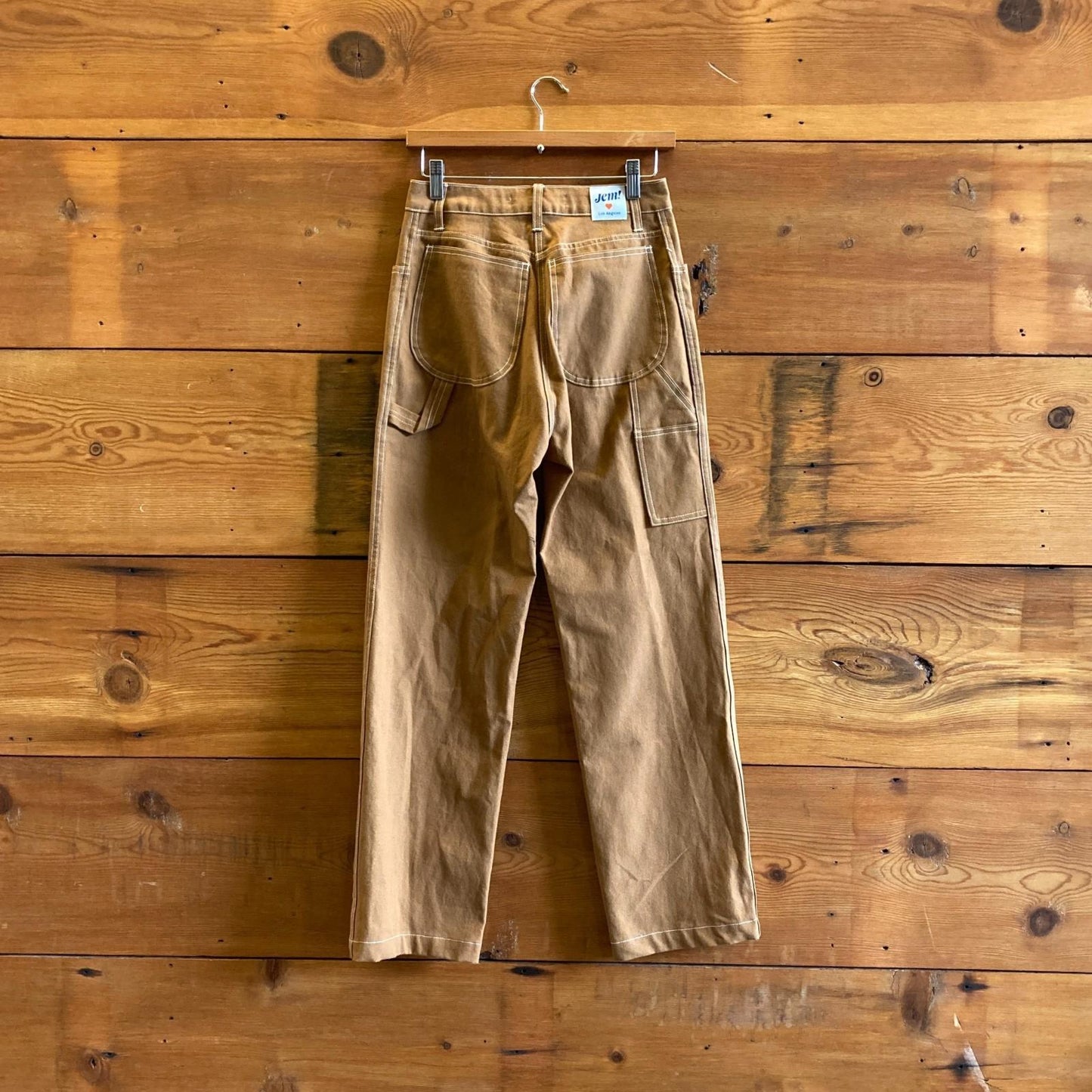 2 - Jem! $315 Los Angeles Brown Top Stitched Utility Workwear Jeans Pants 0312IG