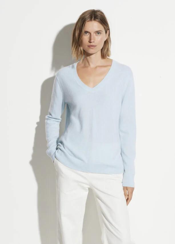 XXS - Vince $295 Light Blue V Neck 100% Cashmere Weekend Pullover Sweater 1217MA