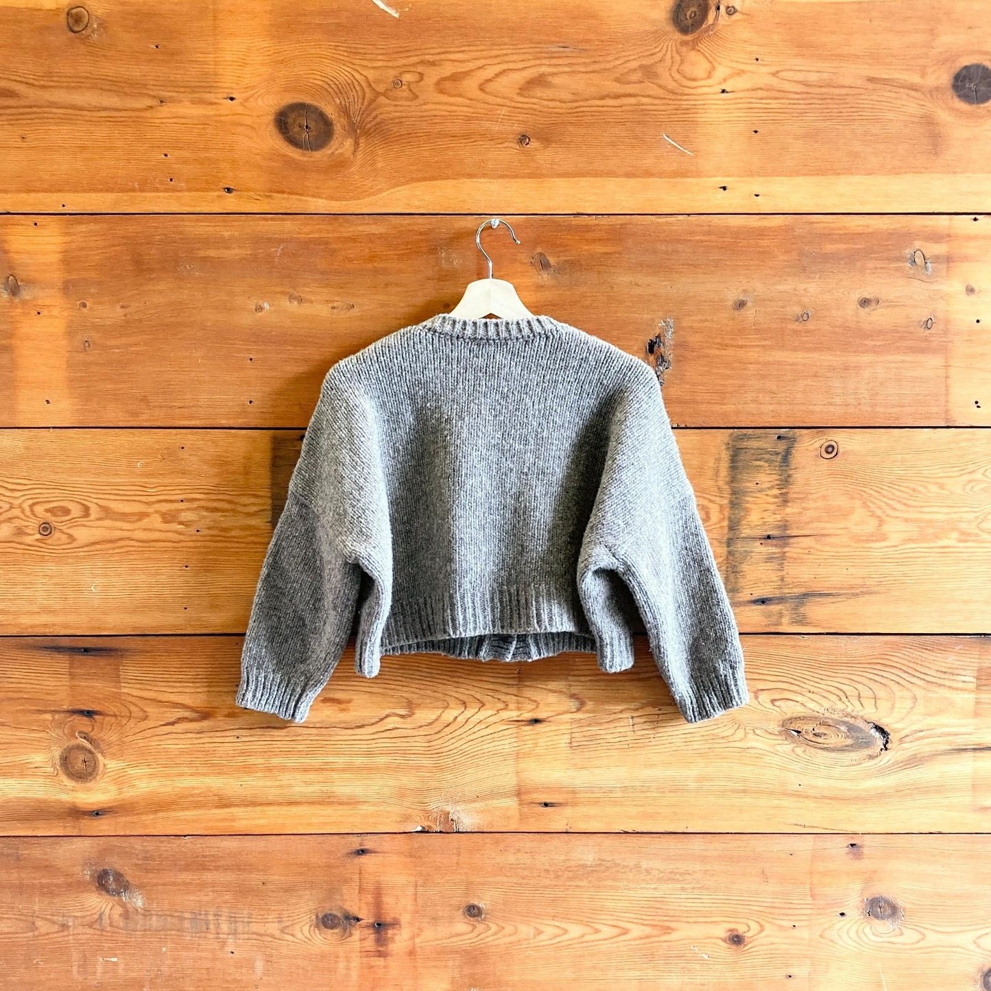 OS - Babaa Gray Brown No61 Wool Knit Cropped Button Up Cardigan Sweater 1005SS