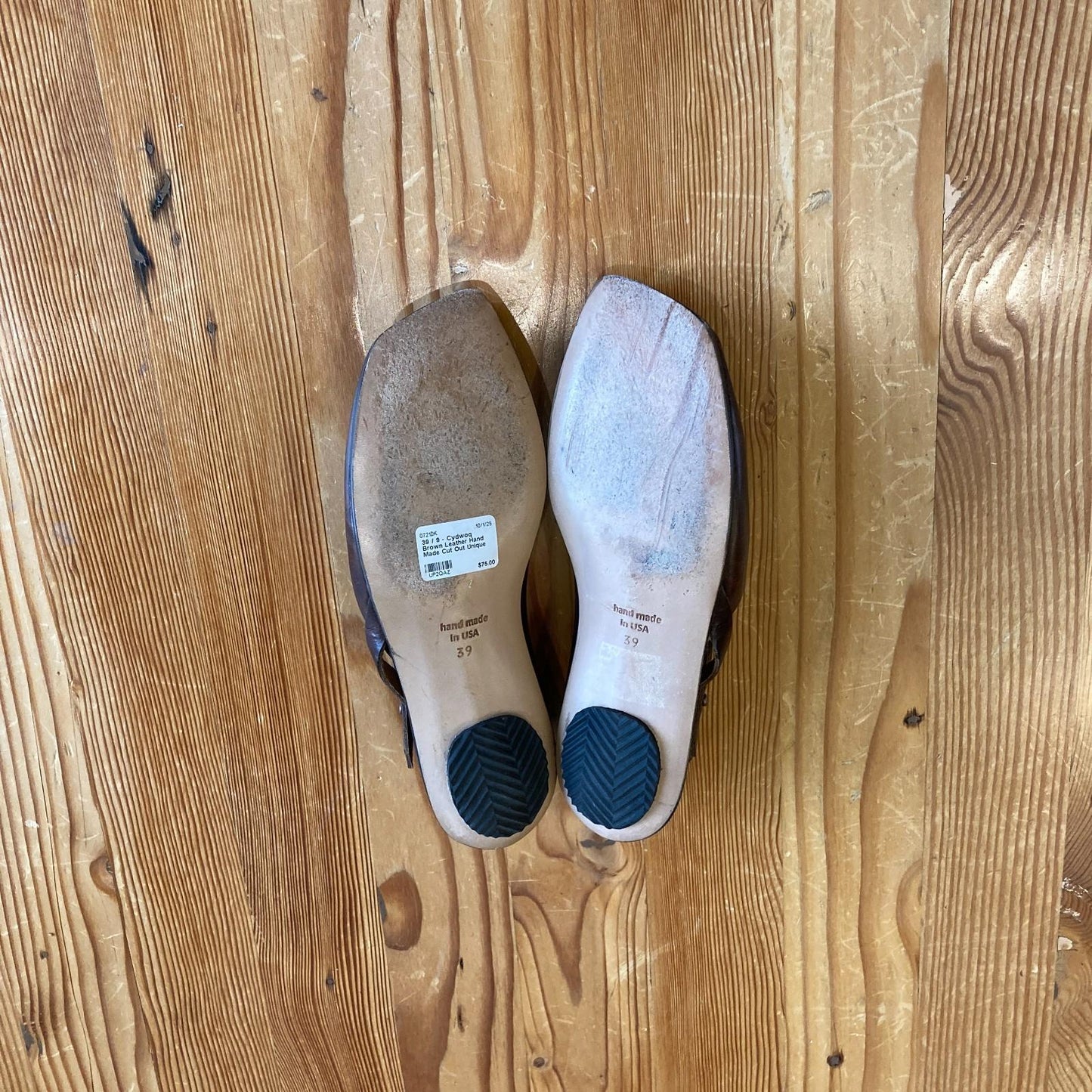 39 / 9 - Cydwoq Brown Leather Hand Made Cut Out Unique Flats Shoes 0721DK