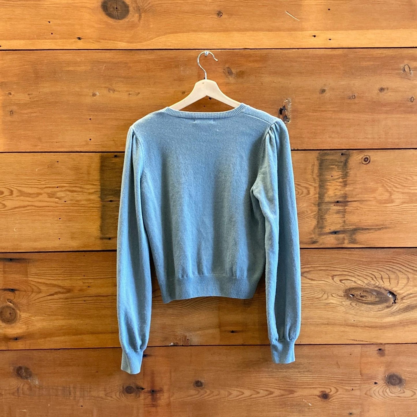 M - Doen Blue Cashmere Merino Wool Puff Sleeve Ophelia Sweater 0425KN