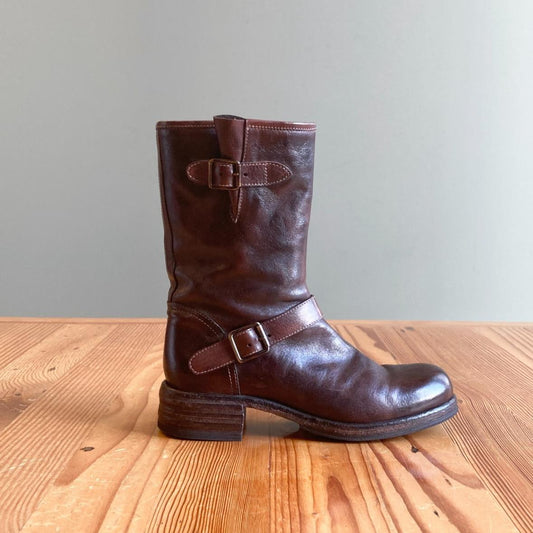37.5 - Shoro Italy Brown Buckle Detail Side Zip Womens Boots 0417DL