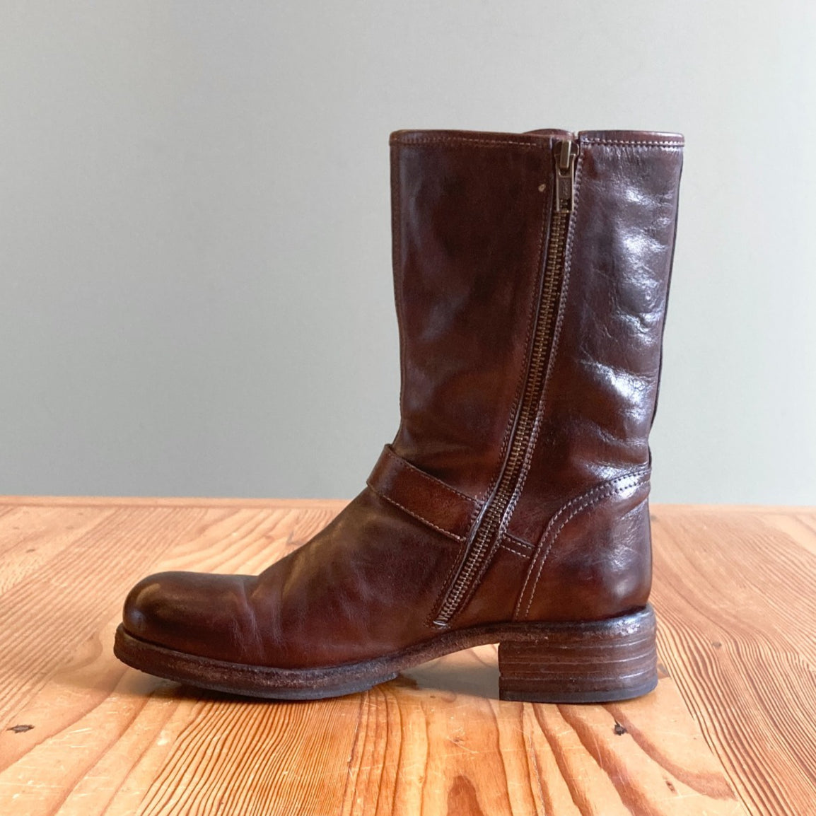 37.5 - Shoro Italy Brown Buckle Detail Side Zip Womens Boots 0417DL