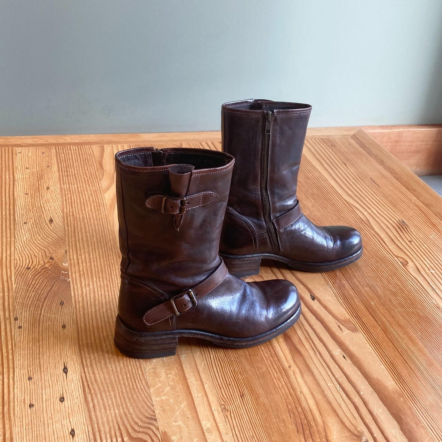37.5 - Shoro Italy Brown Buckle Detail Side Zip Womens Boots 0417DL