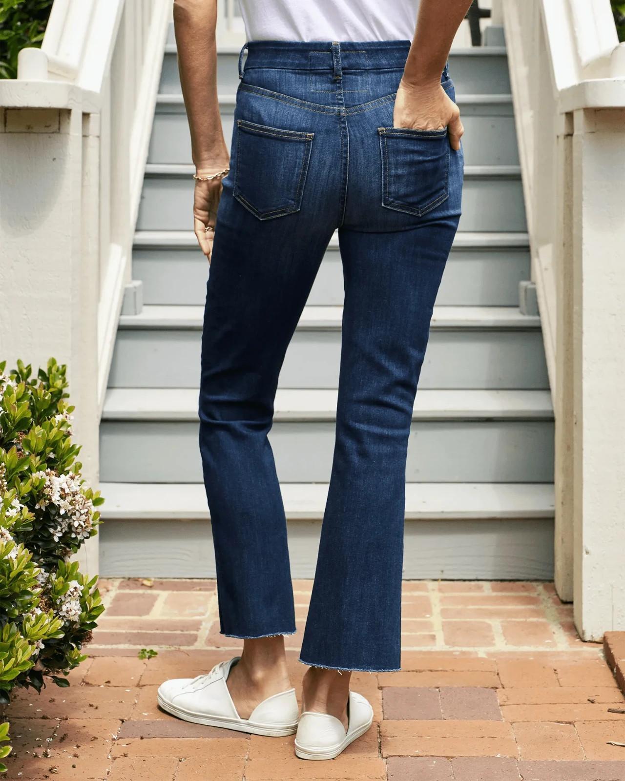 28 - Frank and Eileen $298 2003 Dark Crop Flare Killian Raw Hem Jeans 1002MG