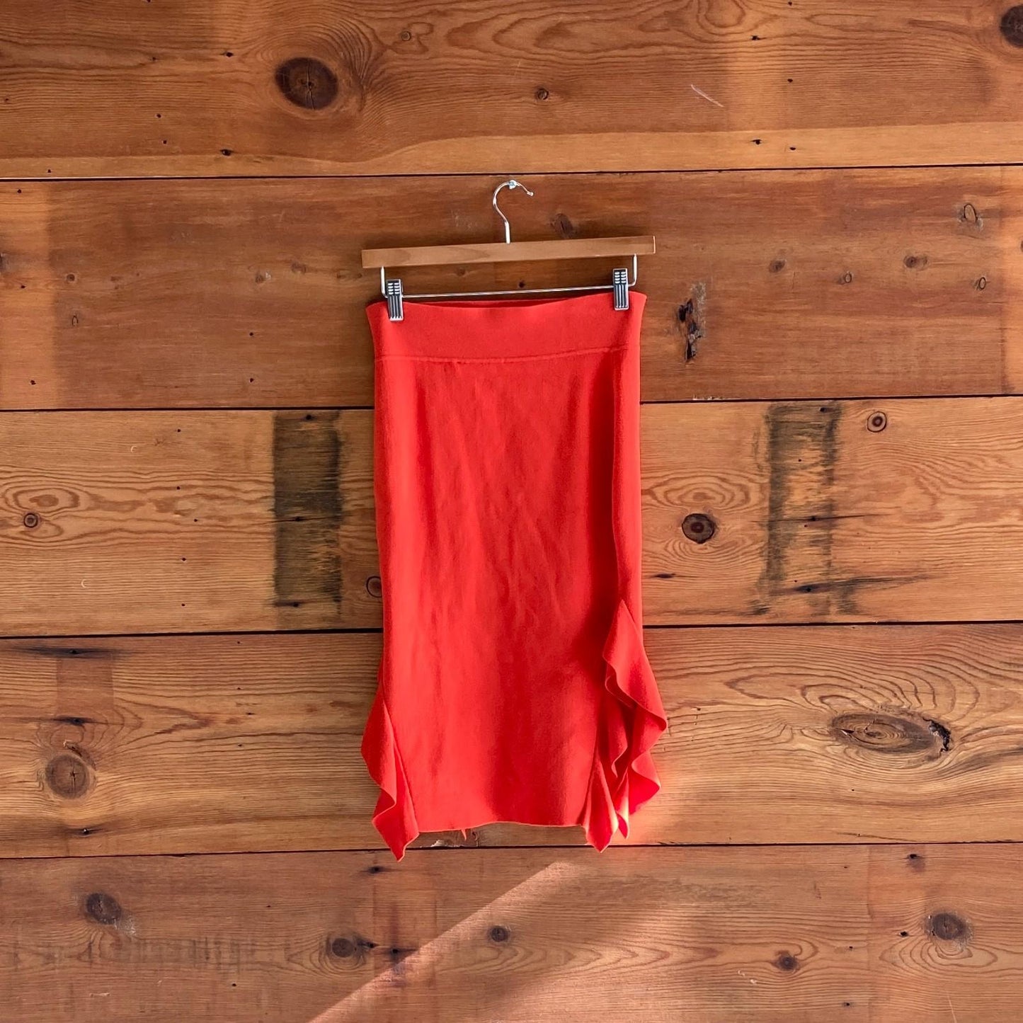 XS - Opening Ceremony Red Stretch Fit Ruffled Pencil Midi Skirt 1010RW