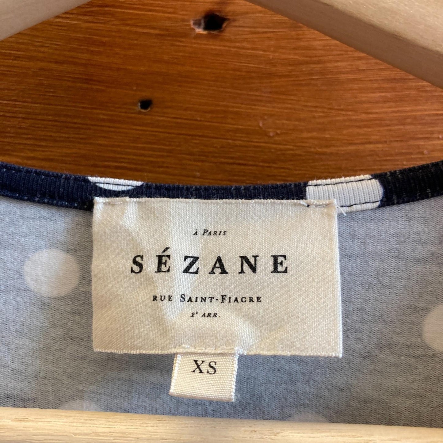 XS - Sezane Navy Blue White Polka Dot Faux-Wrap Horia Mini Dress 0312IG