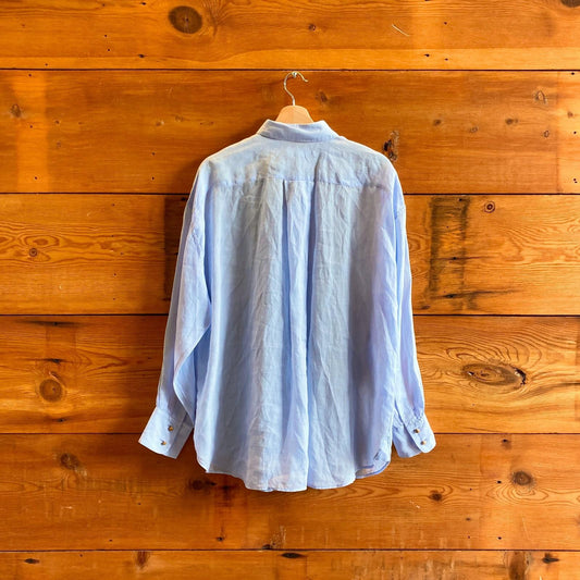 2 / M - Zimmerman Blue Semi Sheer Button Front Long Sleeve Tama Shirt 0419NR