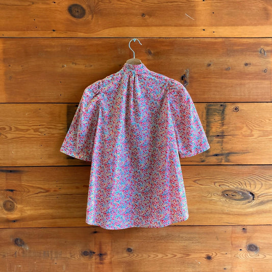 M - Alix of Bohemia Red Floral Print Short Sleeve Blouse Button Up Top 0419NR