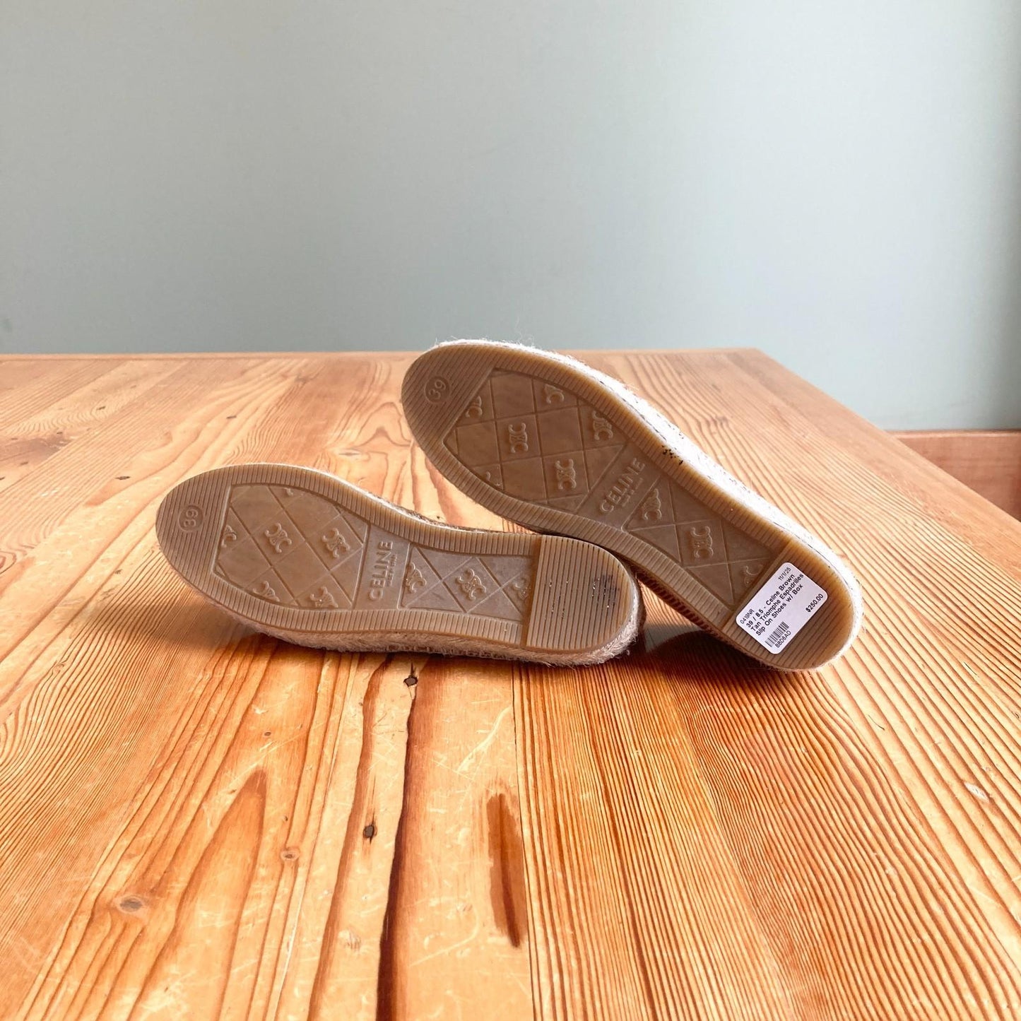 39 / 8.5 - Celine Brown Tan Triomphe Espadrilles Slip On Shoes w/ Box 0419NR