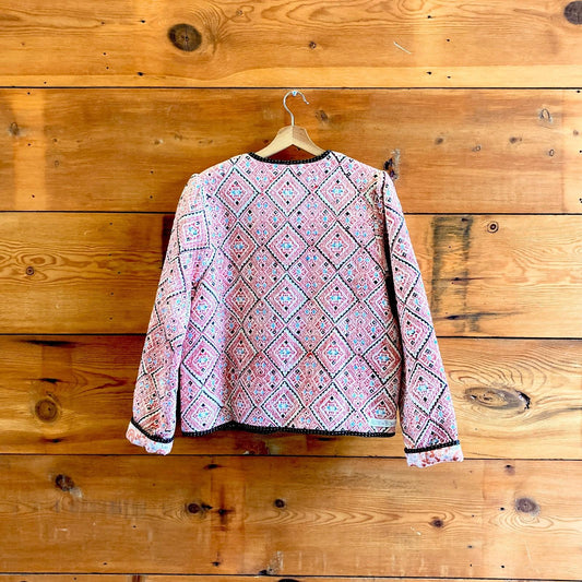 M - Alix of Bohemia Red Patterned Hand Painted Quilted Blanket Jacket 0419NR