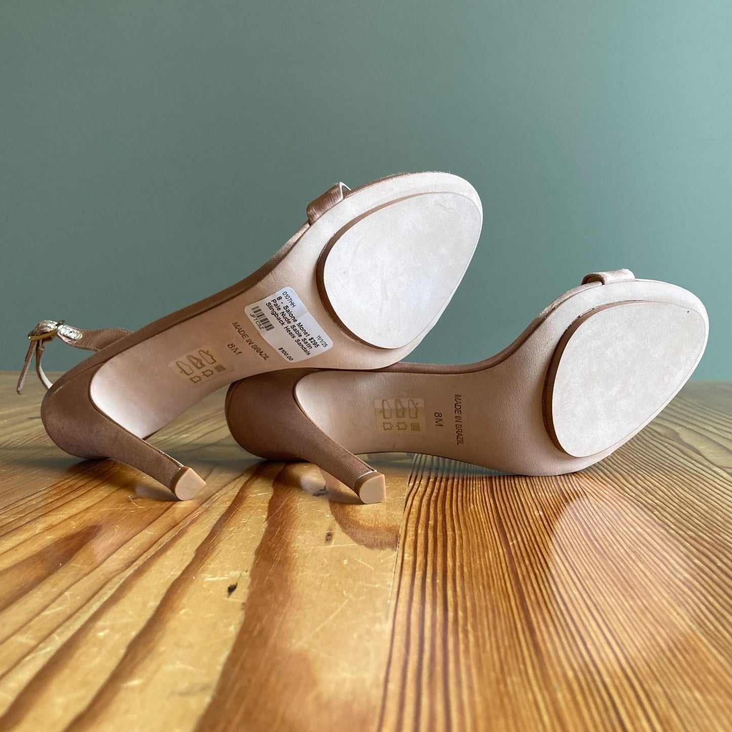 8 - Salone Monet $295 Pale Nude Sable Satin Slingback Heels Sandals NEW 0107HH