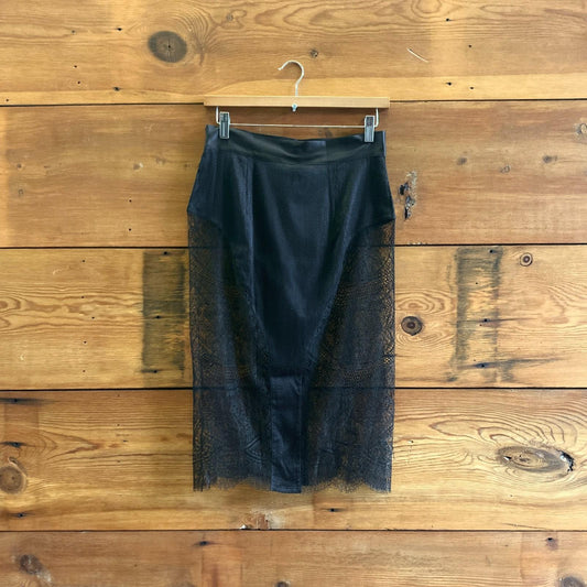 8 US - La Perla $817 Black Lace Sheer Brocade Pencil Slip Skirt NEW 0107HH