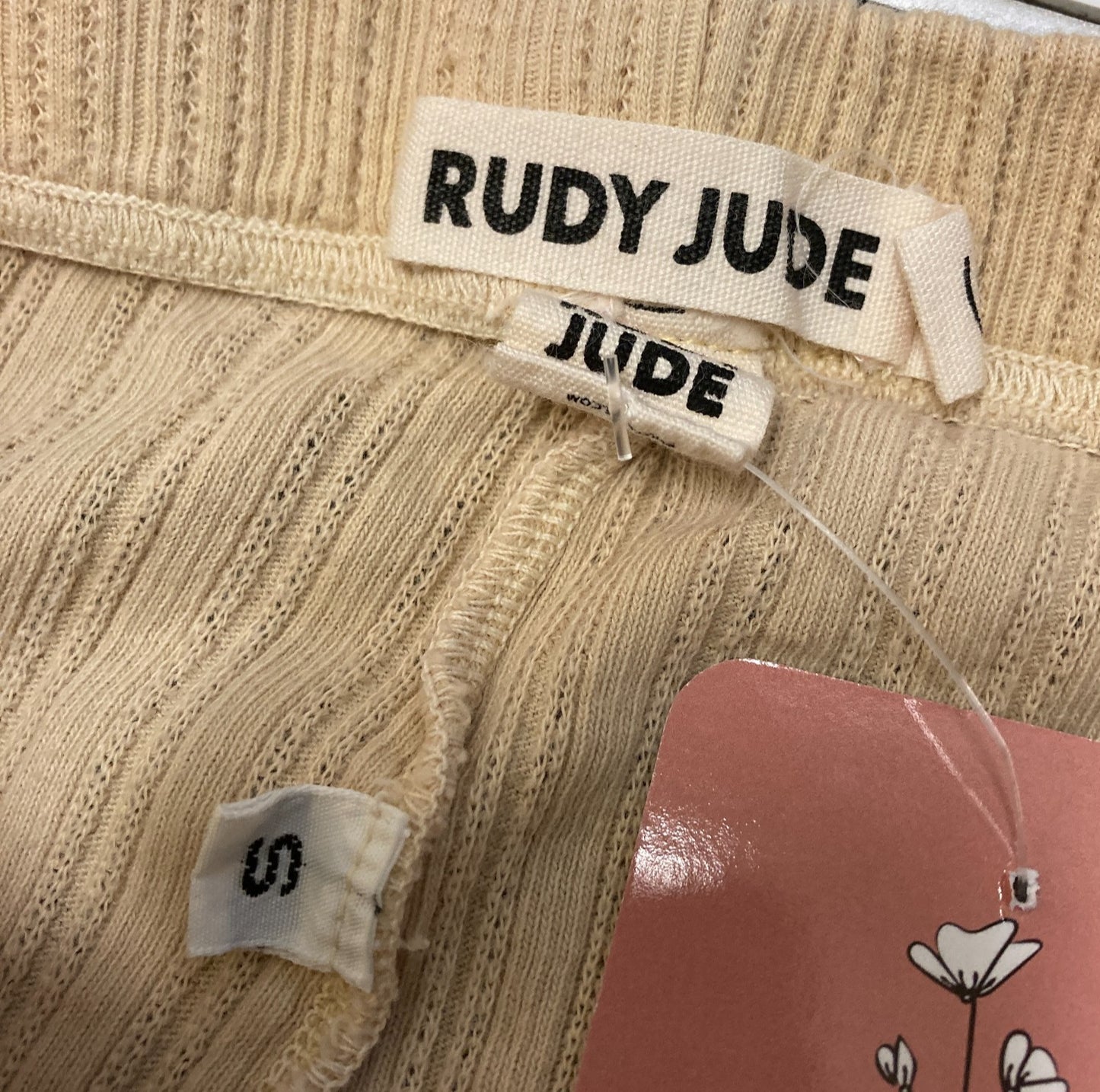 S - Rudy Jude Beige Tan Pointelle Knit Elastic Waist Unisex Shorts 0312IG