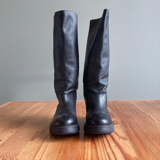 39 / 8.5-9 - BOSS Black Leather Knee High Pull-On Womens Boots 0425SV