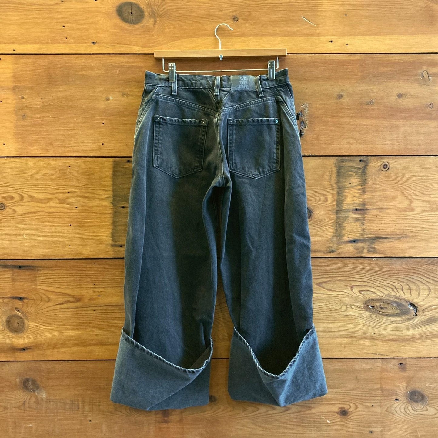 26 - We The Free by Free People Black Olsen Cuffed Barrel Jeans 0628AC