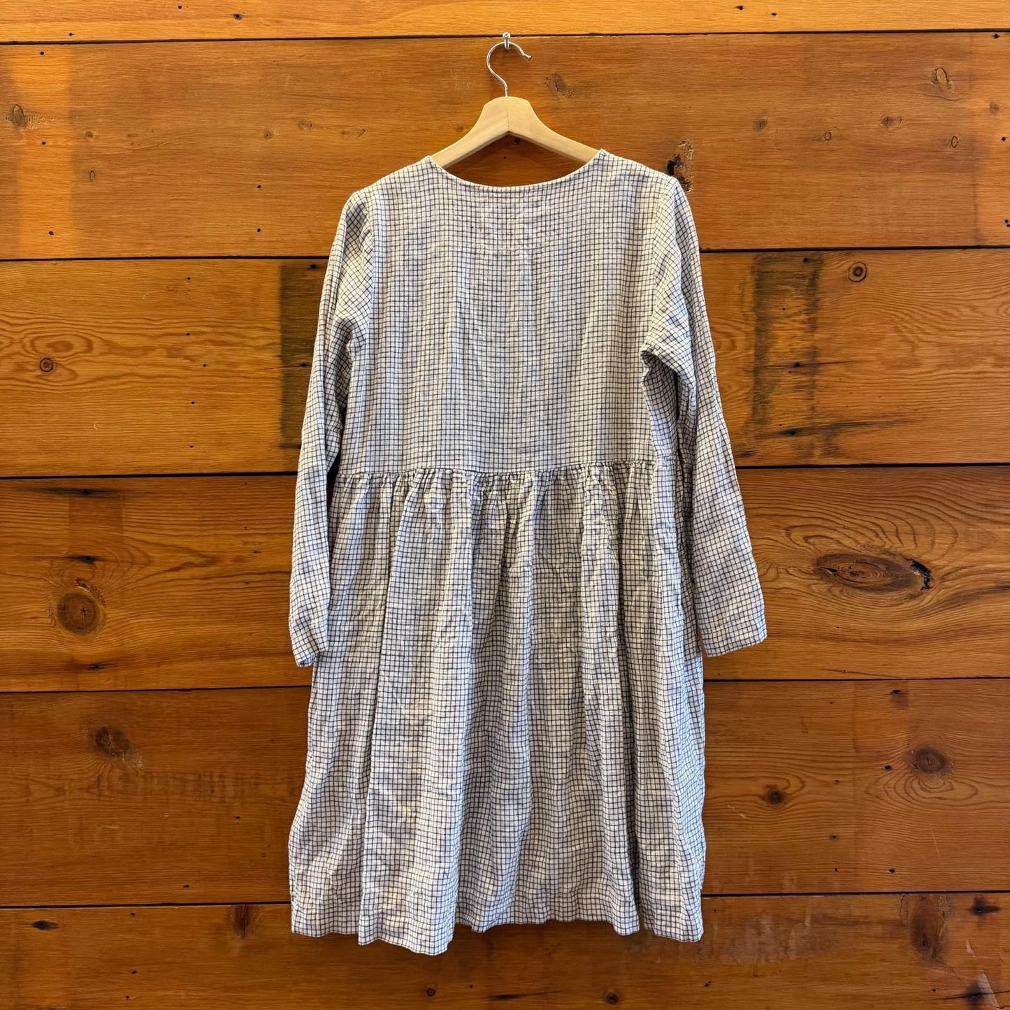 M - Not Perfect Linen White Grid Print Long Sleeve Mama Midi Dress 0519DS