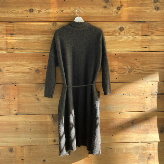 M - Humanoid Dark Brown Wool Mohair Blend Long Tie Waist Cardigan Sweater 4427SC