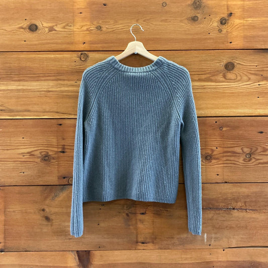 M - Jenni Kayne Muted Blue Ribbed Cashmere Fisherman Sweater 0721DK