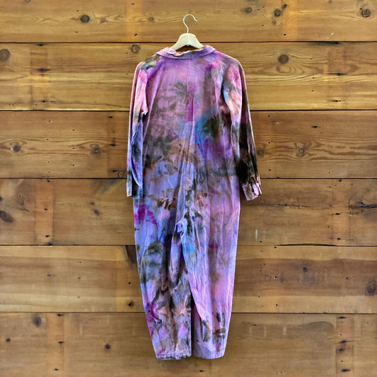 S - Chloe Cox Pink Tie-Dye Long Sleeve Button Front Utility Jumpsuit 0401AM